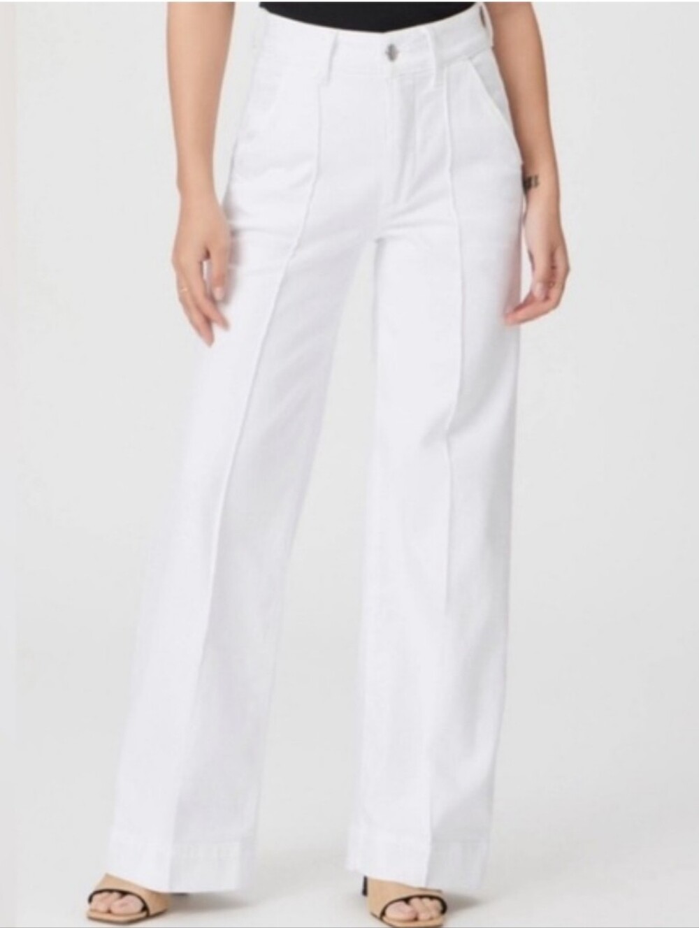 Paige Sasha Wide Leg Trouser Jeans White Creased Ponte Front Sailor